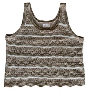 LC Lauren Conrad XXL Tan White Metallic Striped Crochet Knit Tank Top Lined